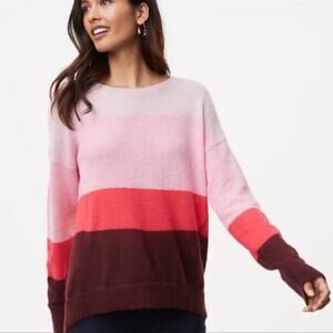 LOFT Colorblock Sweater Mohair Wool Blend Size Large Petite